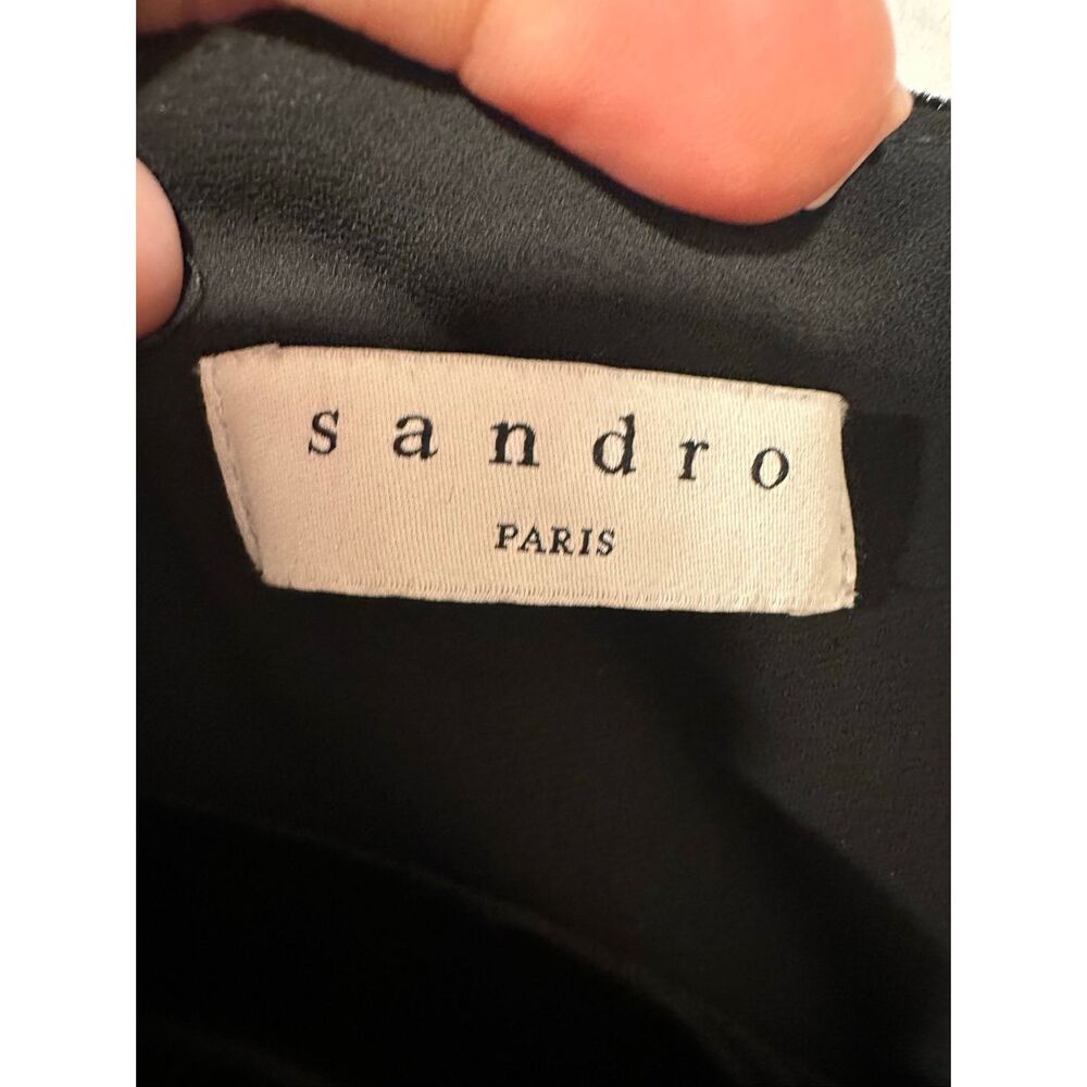 Sandro Paris Emilia Black Velvet Jumpsuit Lace Embroidered Straight Leg Sleevele - Picture 11 of 11